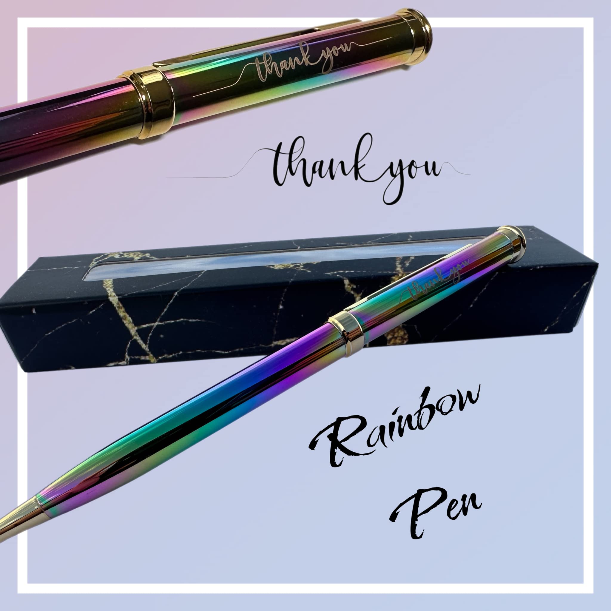 Custom Thank You Pen Gift Box, Laser Engraved NHS Teacher Boss Pen, Rainbow/Black Ink
