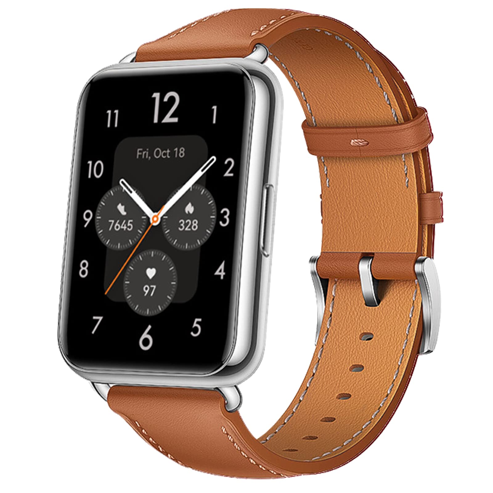 Miimall Compatible for Huawei Watch Fit 2 Leather Strap, Genuine Leather Adjustable Band with Stainless Steel Buckle, Replacement Bracelet Strap for Huawei Watch Fit 8-Brown