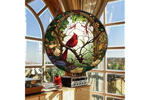 HOTIYOK Bird on Branch Stained Acrylic Window Hanging Panel Red Cardinal Ornament for Indoor Wall Decorations Gifts for Mom Grandma Teacher Nature Lover