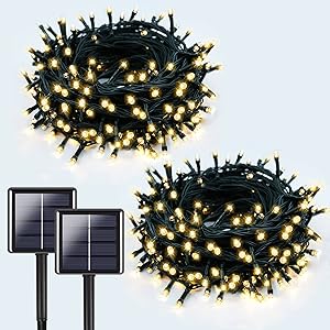 2-Pack 85FT 480 LED Solar String Lights Outdoor , Upgraded Solar Lights Indoor Outdoor Waterproof 8 Modes Solar Powered Twinkle Lights for Garden Fence Tree Home Decorations (Warm White)