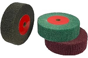 BANMO ABRASIVE Non-Woven Polishing Burnishing Wheel, 3PCS Bench Grinder Polishing Wheels, Grit 320 600 800 Nylon Wire Drawing Abrasive Flap Wheel for Stainless Steel Copper, 4" x 1.2" Red Green Gray