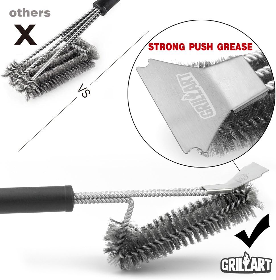 GRILLART Grill Brush and Scraper Best BBQ Brush for Grill, Safe 18" Stainless Steel Woven Wire 3 in 1 Bristles Grill Cleaning Brush : Garden & Outdoor