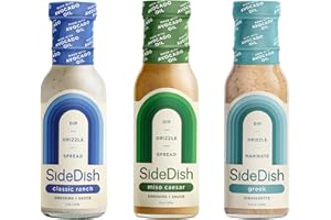 SideDish Healthy Dressing Variety Pack - Classic Ranch, Miso Caesar, Greek Vinaigrette - Seed Oil, Gluten & Dairy Free Salad Dressing w/Avocado Oil - Refined Sugar Free Umami Sauce for Dinner Recipes