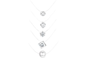 MILACOLATO 5Pcs Transparent Fishing Line Necklace Solitaire Dazzling Zircon Clear Pearl Choker Necklace