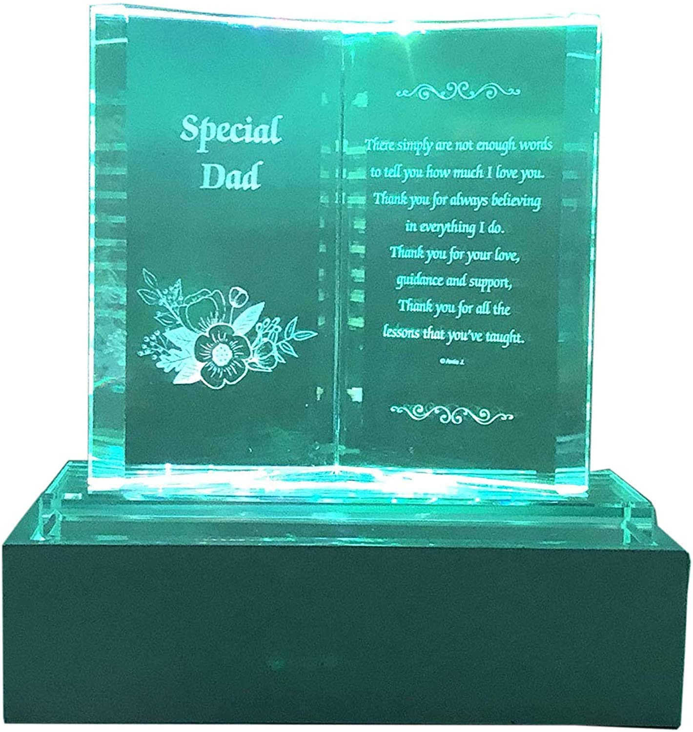 Special Dad Crystal Glass Colourfull Lights Memorial Plaque with LED Stand Gift Ornaments, Ideal for Mother's Day, Birthday, Christmas and Wedding Anniversary