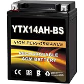 Daakmax YTX14AH-BS 12V 12Ah AGM Sealed Motorcycle Battery, Maintenance-Free, Compatible with Polaris Sportsman 570, Trail Blazer 250, Ranger 400 500, Suzuki King Quad 300, QuadRunner 250