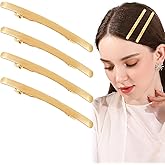 4 Pcs Metal Hair Clips French Hair Barrettes Flat Spring Clamps Strong Hold Vintage Hair Clips Snap Hair Accessories for Women Girls (Gold)