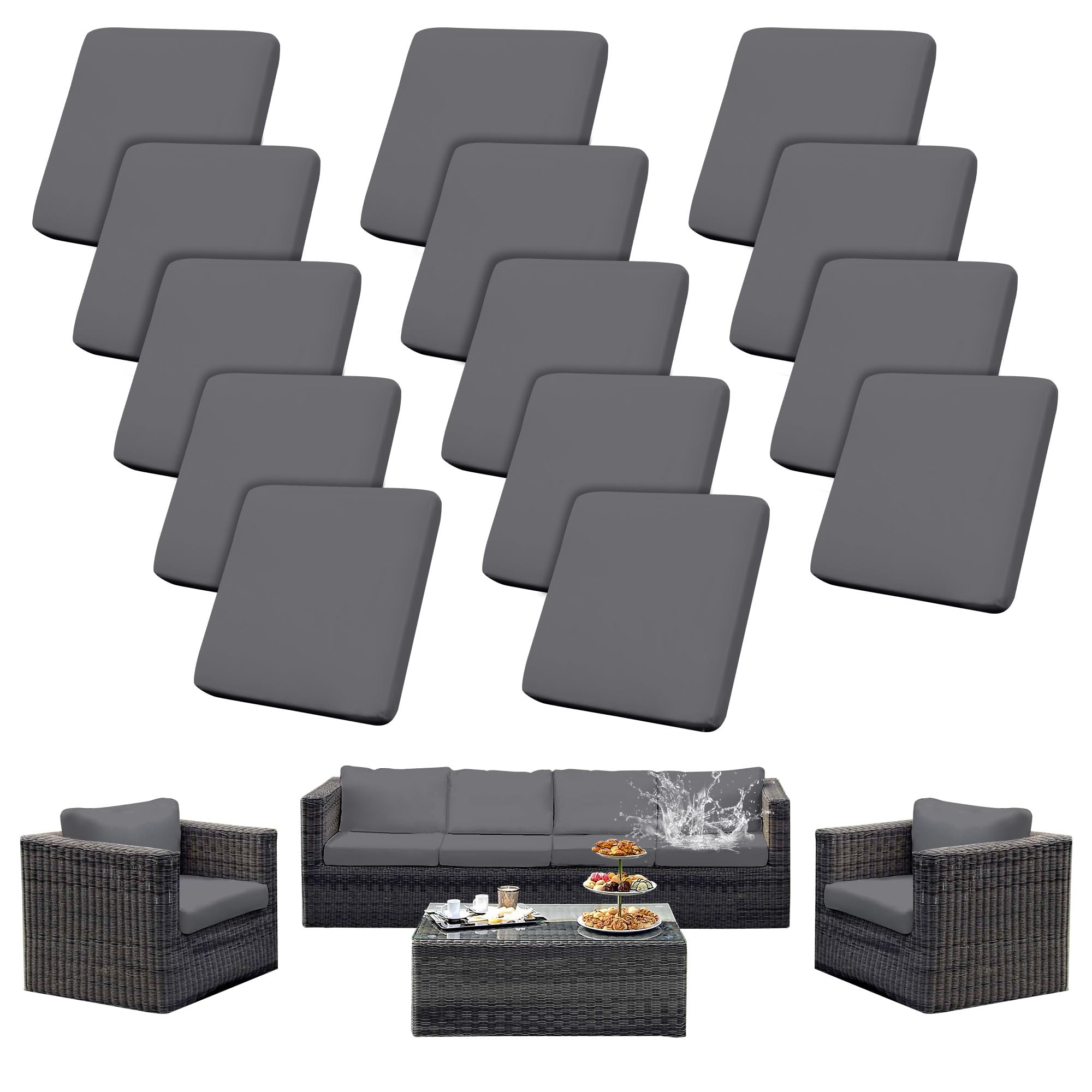 Photo 1 of SUKAIKEQA 14Pcs Patio Cushion Covers Waterproof, Cushion Covers, Stretch Couch Covers, Patio Couch Slipcovers, Patio Cushion Covers Replacement, Outdoor Chair Cushion Covers (Gray)