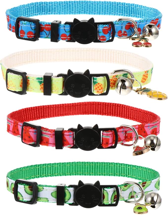POPETPOP 4pcs Cat Collar with Bell Adjustable Safety Cat Neck Belt with Fruit