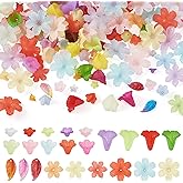 FASHEWELRY 230Pcs Assorted Flower Leaf Acrylic Beads Kit Mixed Color Transparent Floral Beads Caps Leaf Bead Charms Flower Jewelry for DIY Handmade Crafts Jewelry Making Supplies