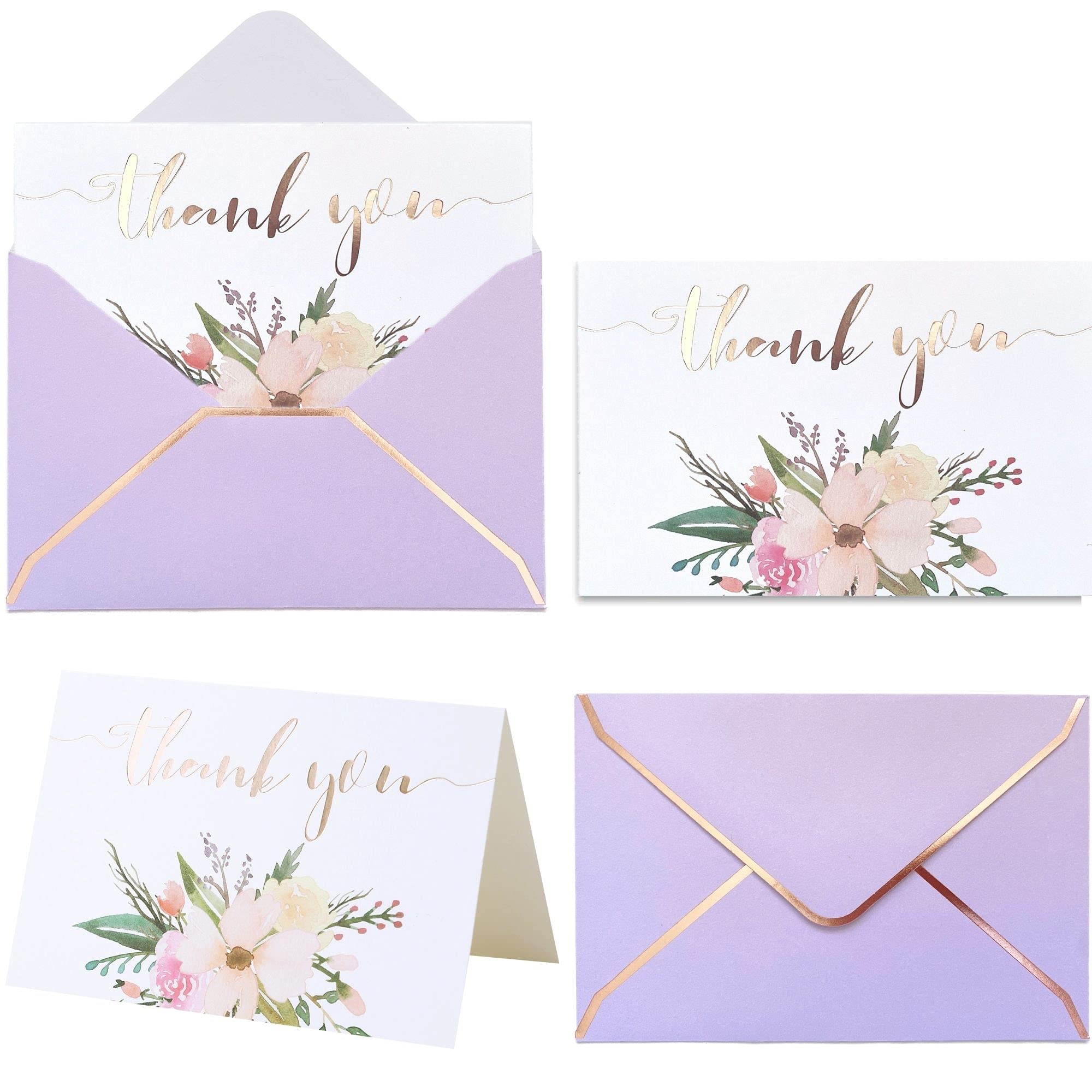 Heavy Duty Thank You Cards with Envelopes - 36 PK - Gold Thank You Notes 4x6 Inches Baby Shower Thank You Cards Wedding Thank You Cards Small Business Graduation Funeral Bridal Shower (Violet)