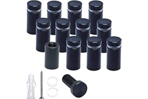 BESTANDOFF Pack of 12, Aluminum Standoff Screws, Wall Sign Standoff Mounting Hardware Advertising Glass Standoff Nail for Hanging Acrylic Picture Frame (12, Black, 1/2" x 3/4")