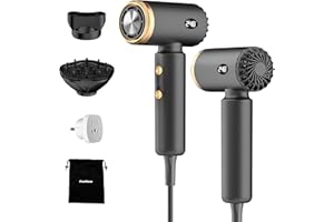Hair Dryer, Travel Dual Voltage Ionic Blow Dryer for 120000 RPM Fast Drying, Compact Lightweight Hair Dryer with Magnetic Dif