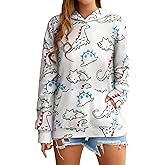 RMCMS Women Dinosaur Funny Hoodie Sweatshirt Pocket Crewneck Casual Loose Cute Tops Long Sleeve Hoodied Pullover Shirt