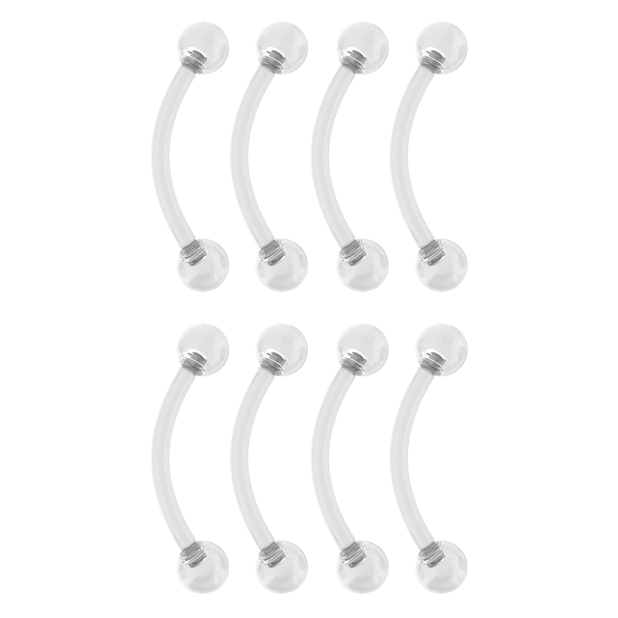 8pc 16g 1.2mm Clear Curved J-Curve Barbell Retainer Keeper Vertical Labret Bar Lip Gauge Piercing Jewellery 8mm