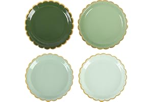 AimFun Pink Scalloped Party Plates Gold Foil Border Paper Plates Disposable 9inch Gradient Serving Plates for Birthday Wedding Bridal Baby Shower Party Supplies (24, sage green)
