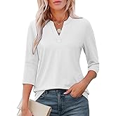 ATHMILE Womens V Neck 3/4 Sleeve T Shirts Spring Summer Tops Tunic Casual Tees Henley Beach Vacation Basic Fashion Clothes