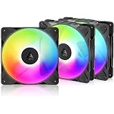 ARCTIC P14 Pro Reverse A-RGB &ndash; 3 Pack &ndash; 140 mm Premium Fan with Reverse Airflow, PWM Fan with Y Cable Splitter, 400-2650 RPM, 0 RPM <5% PWM, 5V Digital RGB, hydrodynamic Bearing, 4-Pin - Black