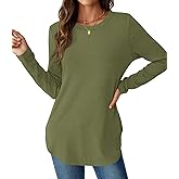 NORACORA Women Long Sleeve Shirts Loose Tunic Crew Neck Lightweight Side Split Casual 2026 Spring Trendy Basic Tshirts Blouse
