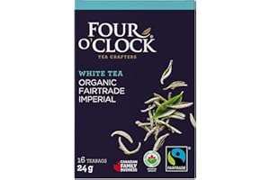 Four O'Clock Organic Fairtrade White Tea Imperial, Non-GMO, Kosher, Gluten-Free, 16 Count, 24g