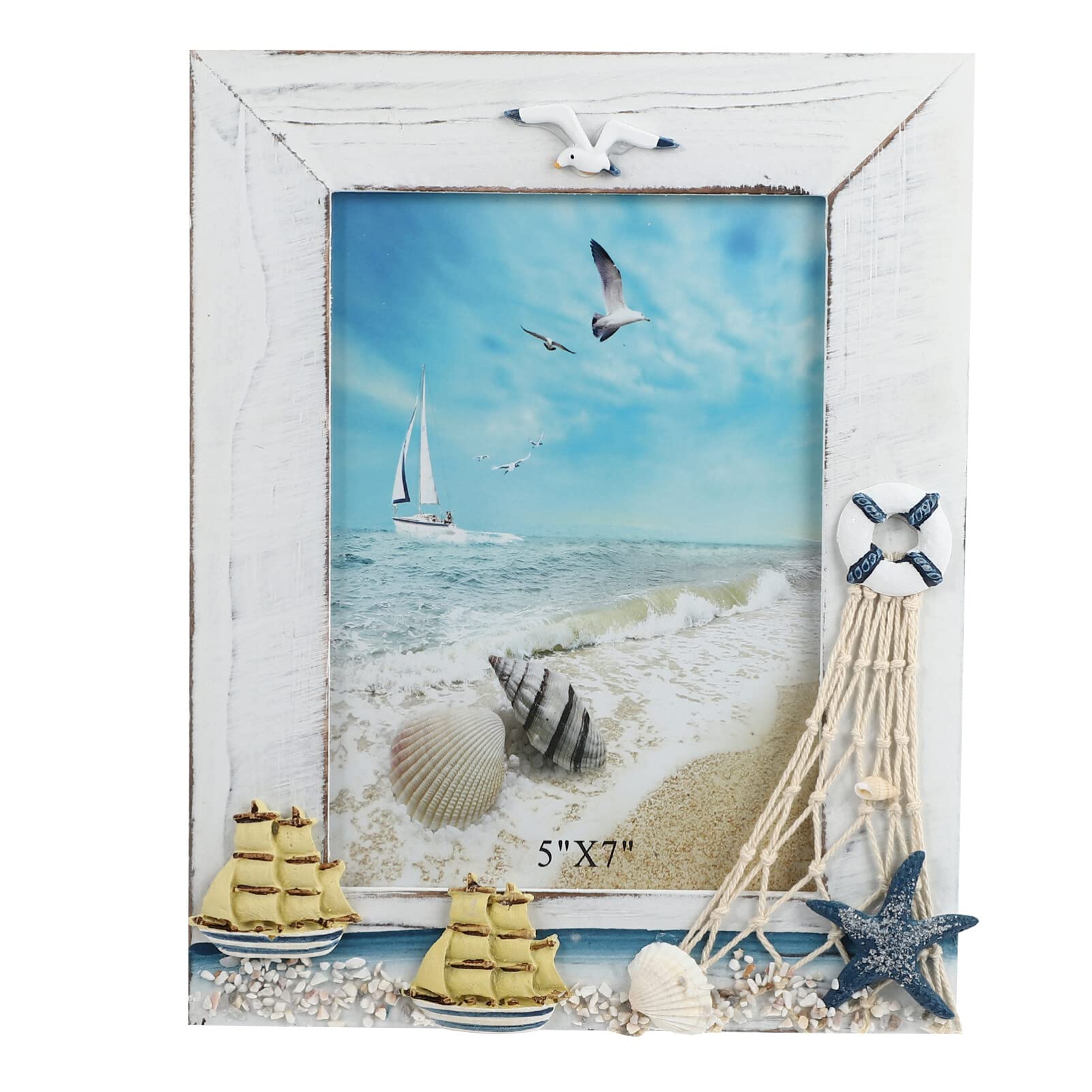 Garneck Wooden Photo Frames Nautical Theme Picture Frame Wooden Photo Holder Ocean Photo Frame Coastal Frames Home Decoration Random Style