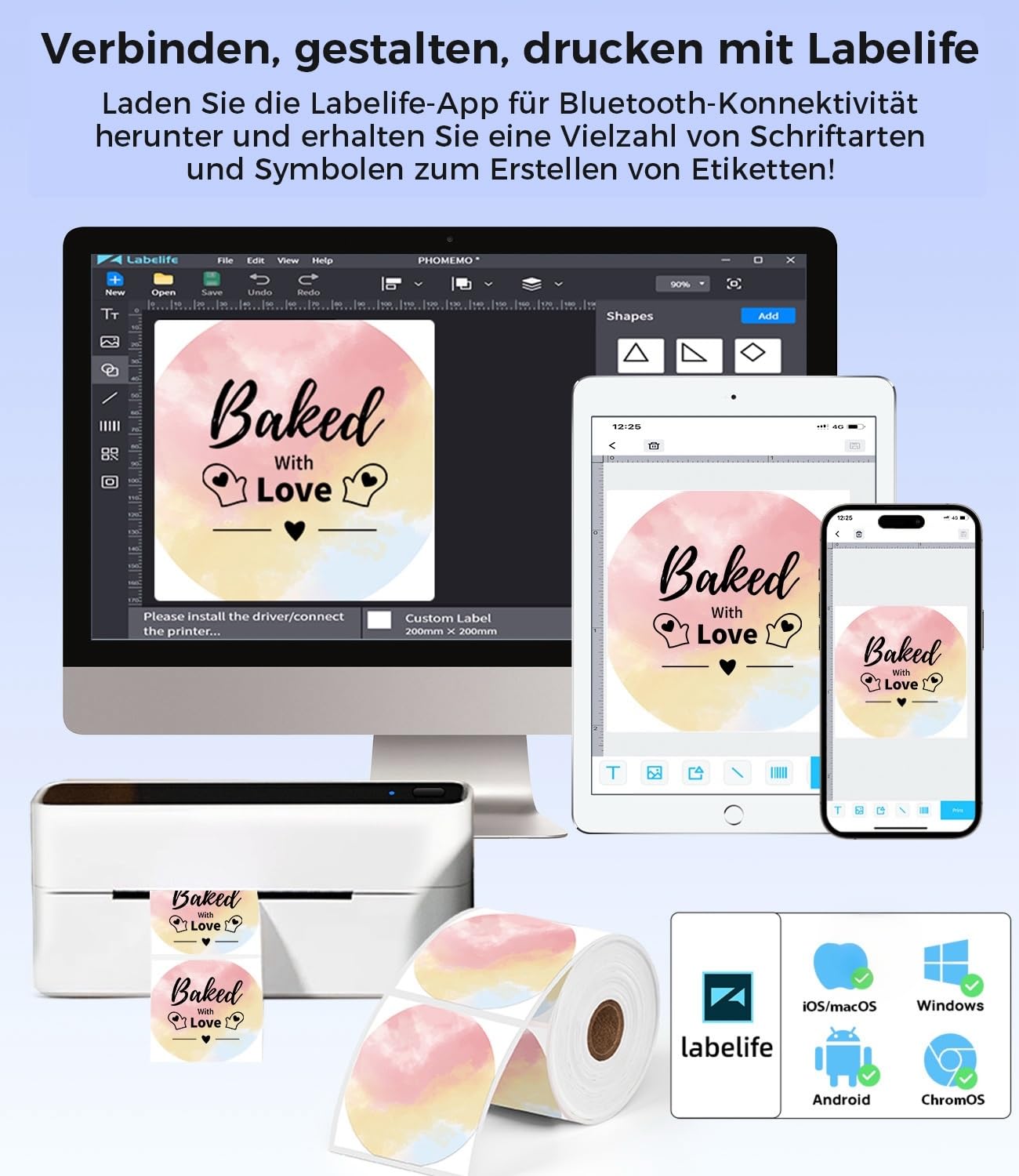 Phomemo Bluetooth DHL Etikettendrucker, Label Printer 4x6 Versandetiketten Drucker, Labeldrucker Thermodrucker für Barcode, Amazon, Etsy, Shopify, DHL, DPD, GLS, FedEx, Ohne Tinte, 241BT Schwarz-weiß 7