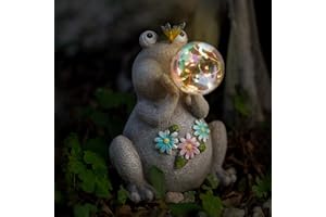 MININOVA Frog Solar Garden Statue Blowing Bubble Outdoor Decorations Waterproof Resin Figurines Yard Outdoor Unique Gifts for Housewarming