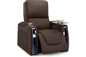 Seatcraft Apex Home Theater Seating, Living Room, Powered Headrest, Powered Lumbar, Powered Recline, Italian Leather, USB Charging, Single Recliner, Brown