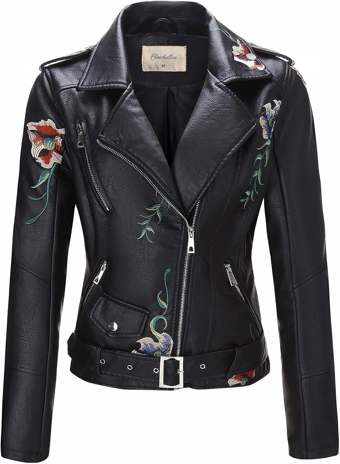 Geschallino Women's PU Leather Jacket, Moto Biker Jacket with Zip Pockets, Vintage Short Coat for Autumn, Spring at  Women's Coats Shop