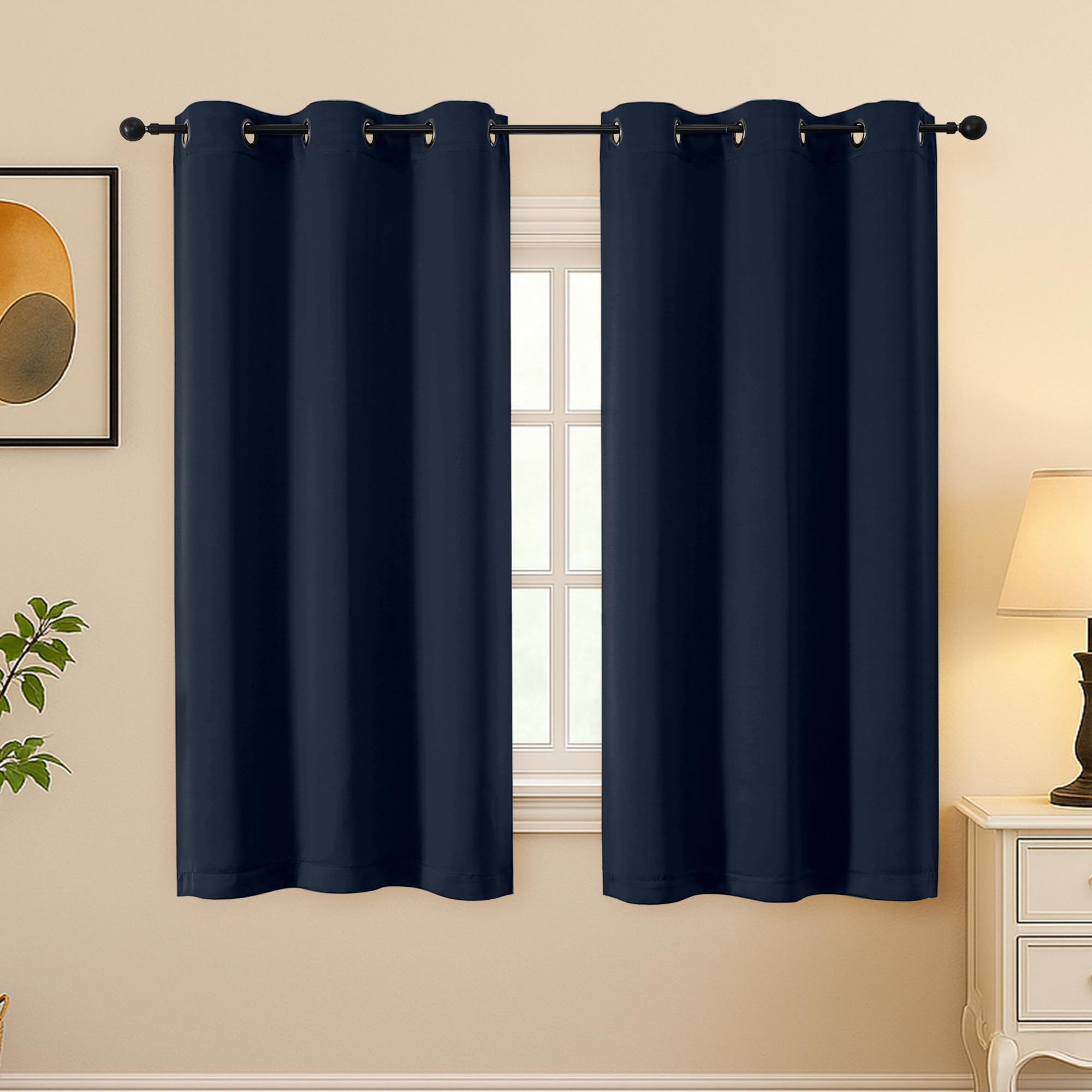 Photo 1 of Simplebrand Navy Blue Curtains for Bedroom 63 Inch Length 2 Panels Set, Room Darkening Thermal Insulated Energy Saving Curtains for Nursery, Grommet Solid Soft Window Treatment Drapes, W40 x L63