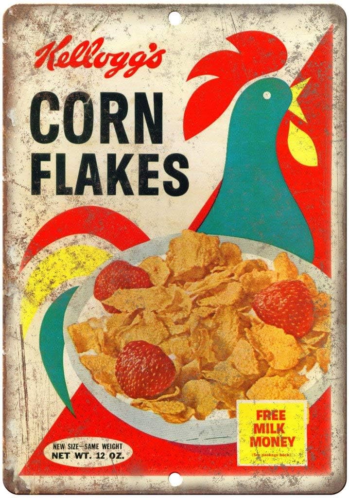 XIEDEC Kellogg's Corn Flakes Cereal Box Art 12 Inch X 8 Inch Retro Metal tin Sign for Garage Home Garden Store Bar CAF&Eacute