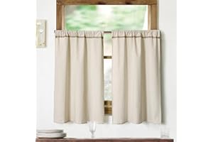 OINDEC Cotton Linen Kitchen Curtains for Windows with Burlap Lace Trim Rustic Farmhouse 36 inch Rod Pocket Neutral Short Curtain Window Treatment Tiers,Set of 2