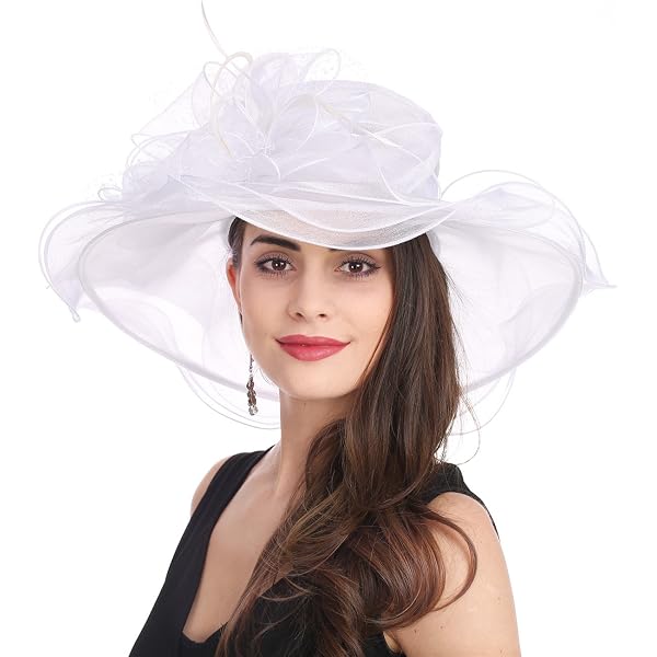 1285 Women Derby Church Dress Fascinator Wide Brim Tea Party Wedding Hats Organza Fascinator Tea-Party Derby-Hats for Women - Flower  main image 2