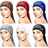 Geyoga 6 Packs Rhinestone Head Scarf Stretchy Head Wrap Women Bandana Beanie Pre Tied Durag Turban Cap Skull Cap Headbands(Vivid Colors)