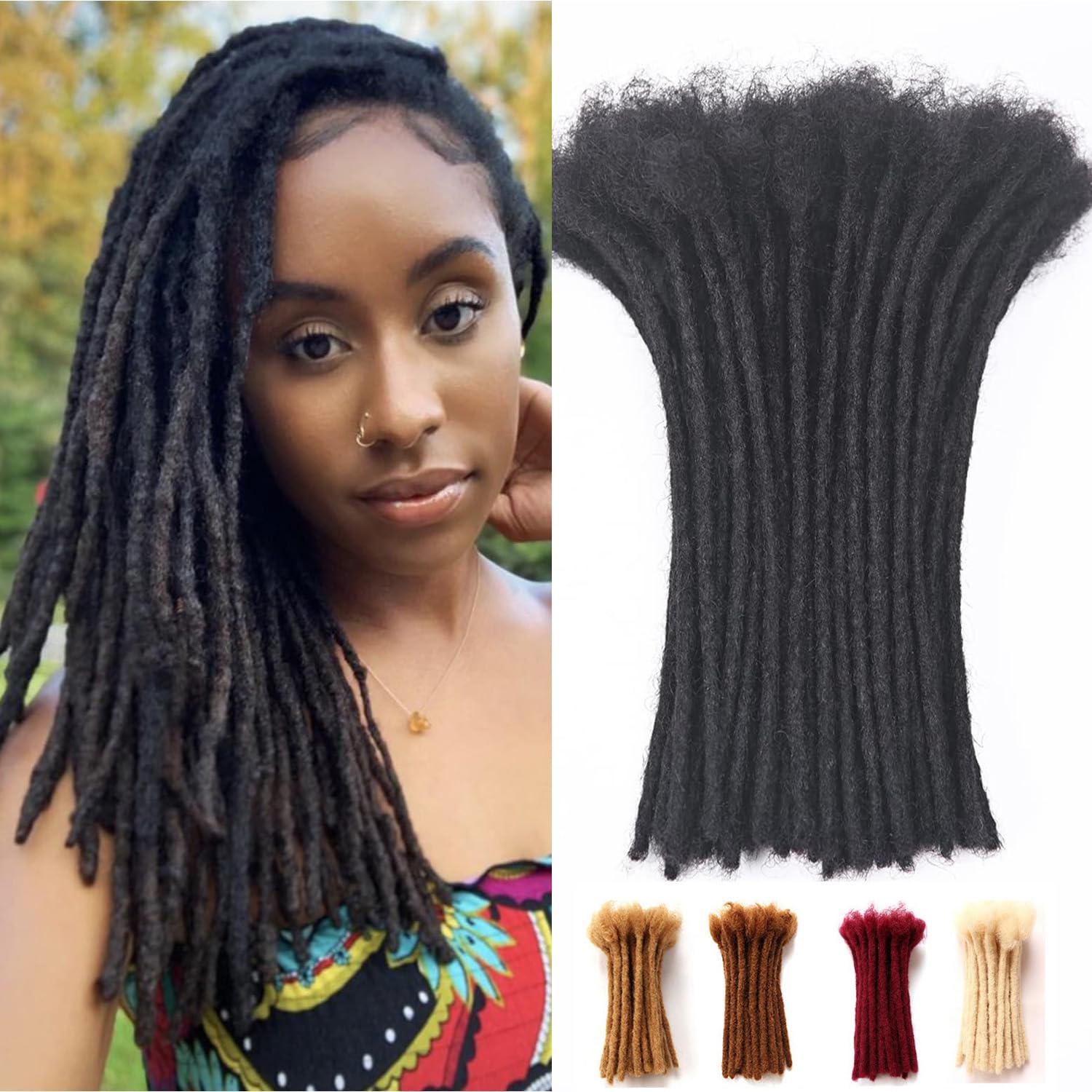 Dreadlock Extensions Human Hair Extensions for Braiding 0.8cm Afro Kinkyhair for Braiding Black Hair Extensions Dreadlocks Extensions (1B-0.8cm, 12Inch （Pack of 10 ）)