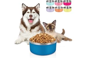 LIHONG Dog Bowls,Stainless Steel Dog Bowls for Large Dogs,Dog Food Water Bowls with Non Slip Rubber Bottom,Pet Feeding Bowl,Double Wall Insulated,Rustproof(64oz,Deep Blue)