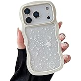 ZTOFERA for iPhone 17 Pro Max Case 6.9 inch,Cute Curly Wave Frame Shape Case with Star Space Pattern, Clear Slim Shockproof Hard PC Bumper Phone Cover for iPhone 17 Pro Max, White