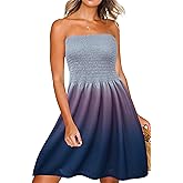 Zyyfly Tube Top Dress Women Summer Beach Coverup Stretch Smocked Strapless Dress