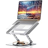 TECKNET Laptop Stand for Desk, 360 Rotating Base, Ergonomic Foldable Computer Stand for Laptop Riser Height Adjustable, Compatible with MacBook Pro, All Laptops 10-17" - Silver