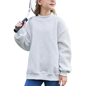 Girls Mock Neck Sweatshirt Oversized Fleece Lined Cozy Pullover Top 7-16Y | High Neck, Long Sleeve, Ribbed Collar, Casual, Ba