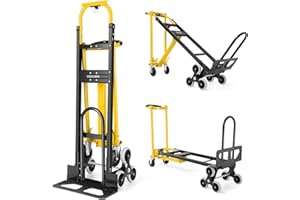 COOCHEER 1000LBS Heavy Duty Aluminum Stair Climbing Dolly, 3 in 1 Convertible Hand Truck, Folding Hand Truck Dolly Cart with Solid Wheels for Moving/Travel/Office (Yellow)