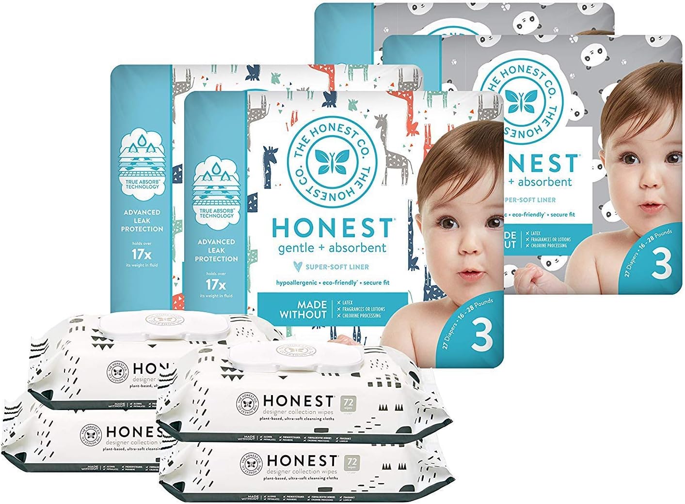 The Honest Company Super Duper Club Box with TrueAbsorb Baby Diapers & Honest Baby Wipes | Size 3 | Eco-Friendly Diapers | Hypoallergenic Wipes | Stylish Prints