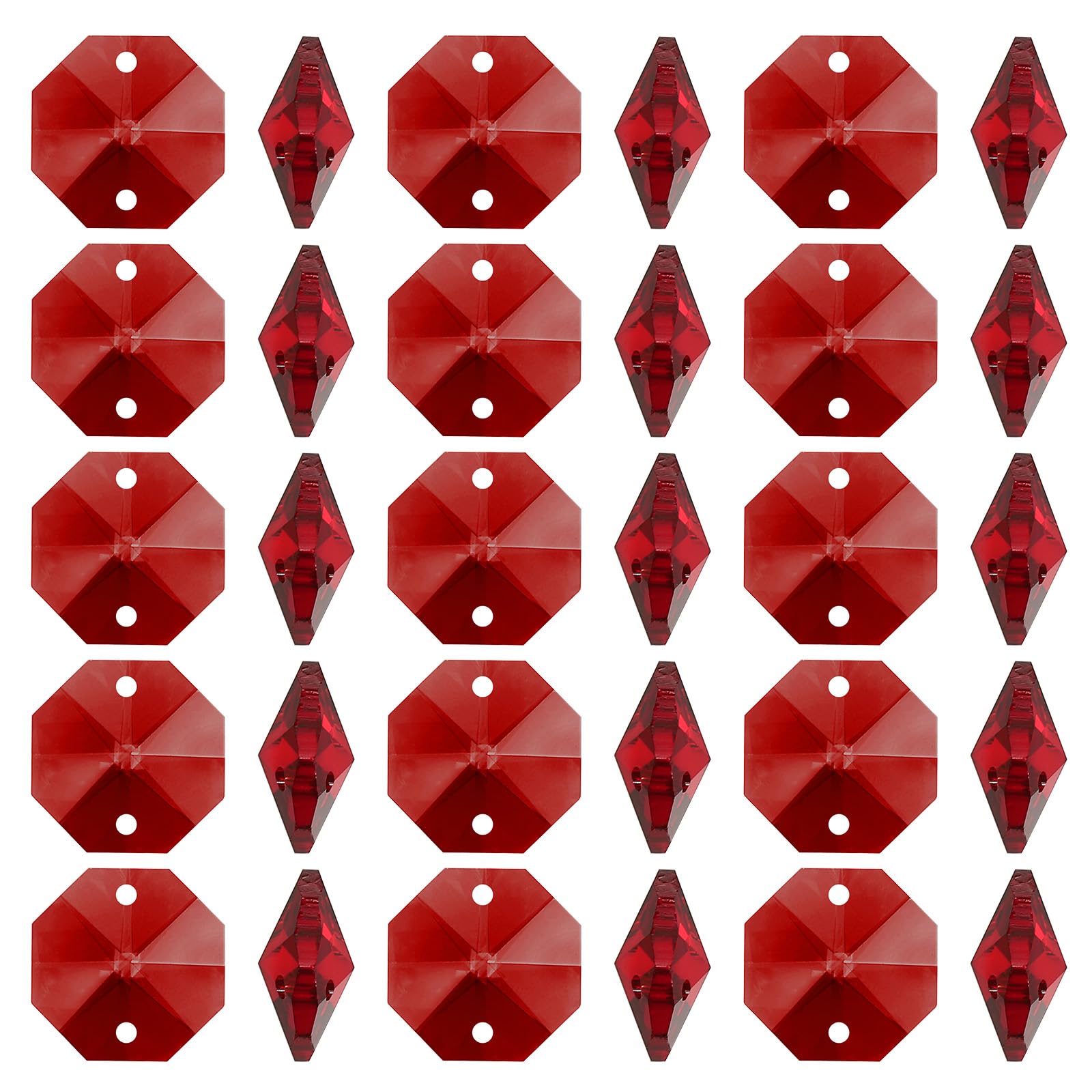 PATIKIL K9 Crystal Octagon Beads 2 Holes Pendants, 100 Pack 14mm Chandelier Prisms Parts Ornaments Hanging Beads for DIY Arts Crafts Decoration, Dark Red