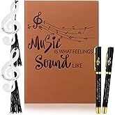 Thenshop 5 Pcs Music Lover Gifts for Women Men Music Teacher Appreciation Gifts Leather Notebook with Pens and 2 Bookmarks for Friend Musicians Piano Teacher Appreciation Birthday