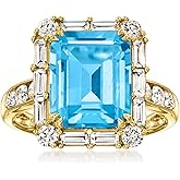 Ross-Simons 4.50 Carat Swiss Blue Topaz Ring With 1.00 ct. t.w. Lab-Grown Diamonds in 14kt Yellow Gold