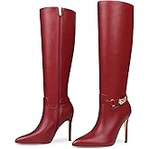 COLETER Women's Knee High Boots Pointed Toe Stiletto Buckle Dress Boots Slouch Zipper Heeled Boots