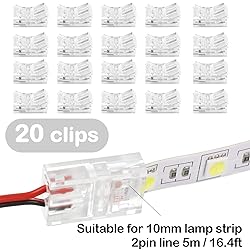 Flutesan 20 Pcs 2 Pin 10 mm LED Strip Connector RGB