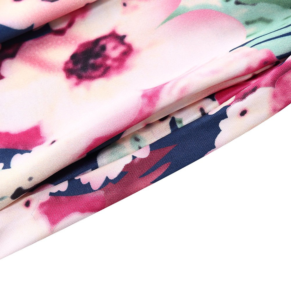 GloryStar Women\'s Maxi Dress Floral Printed Autumn 3/4 Sleeve Casual Tunic Long Wrap Dress Pink XL