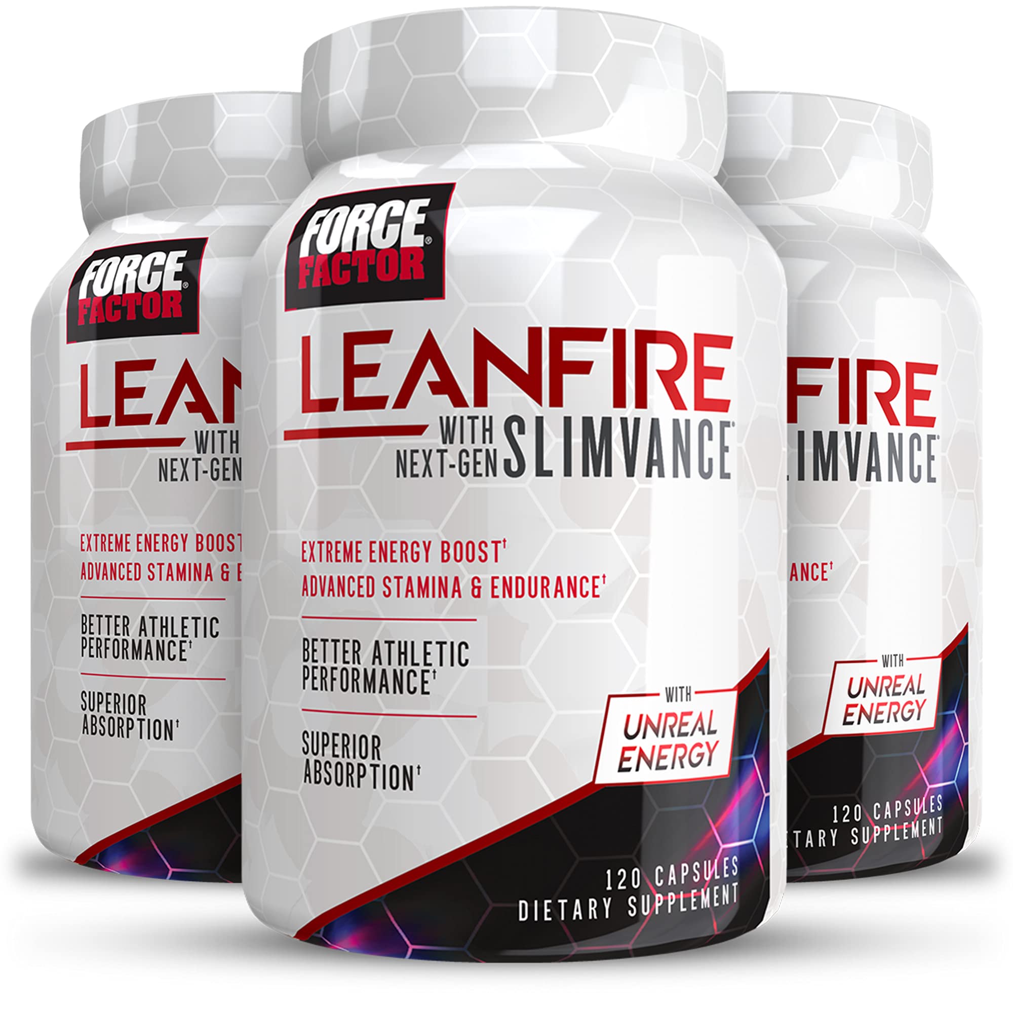 Photo 1 of FORCE FACTOR LeanFire with Next-Gen SLIMVANCE, 3-Pack, Advanced Energy Pills with B Vitamins and Caffeine to Boost Metabolism, Enhance Focus, and Improve Workout & Fitness Performance, 360 Capsules