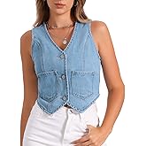 Allegra K Women's Denim Vest Sleeveless Crop Denim Top Button Down Waistcoat Streetwear Y2K Western Jean Vests